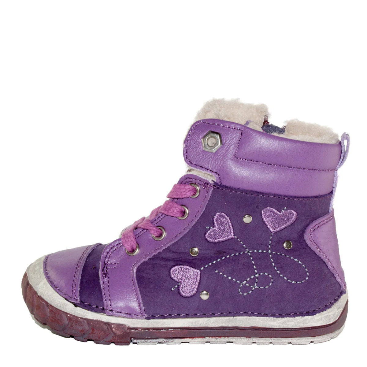 D.D. Step Toddler Girl Shoes Winter Boots With Faux Fur Insulation Lavender Hearts Supportive Leather Shoes From Europe Kids Orthopedic Purple 4.5