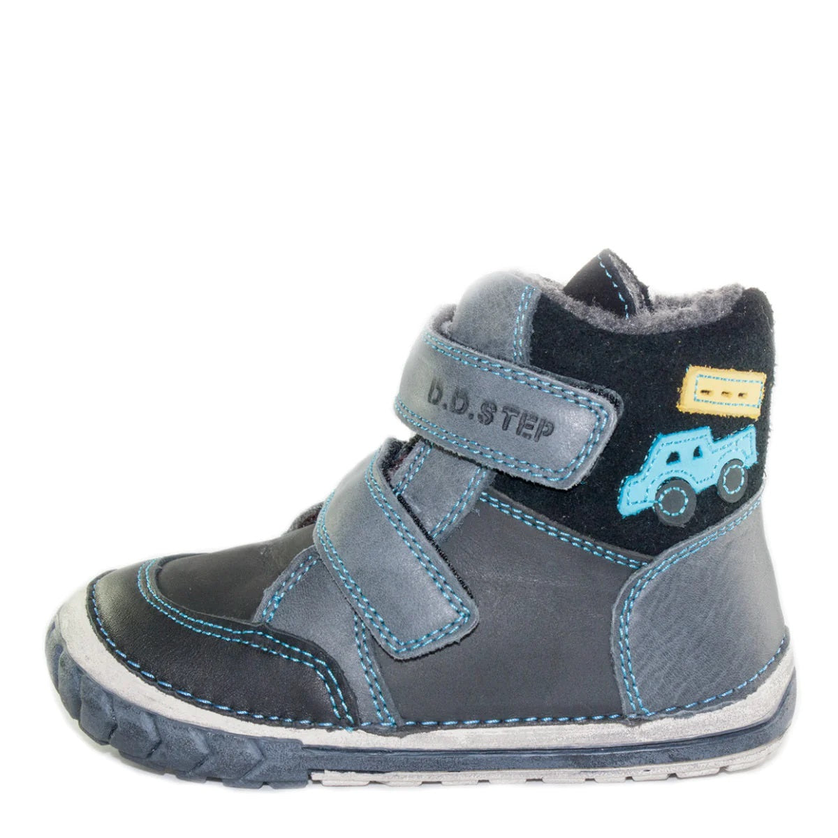 D.D. Step Toddler Boy Shoes Winter Boots With Faux Fur Insulation Grey Blue Truck Supportive Leather Shoes From Europe Kids Orthopedic Gray 4 Todd