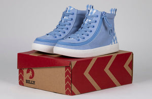 Blue Gingham BILLY Classic Lace High Tops -Shoekid.ca